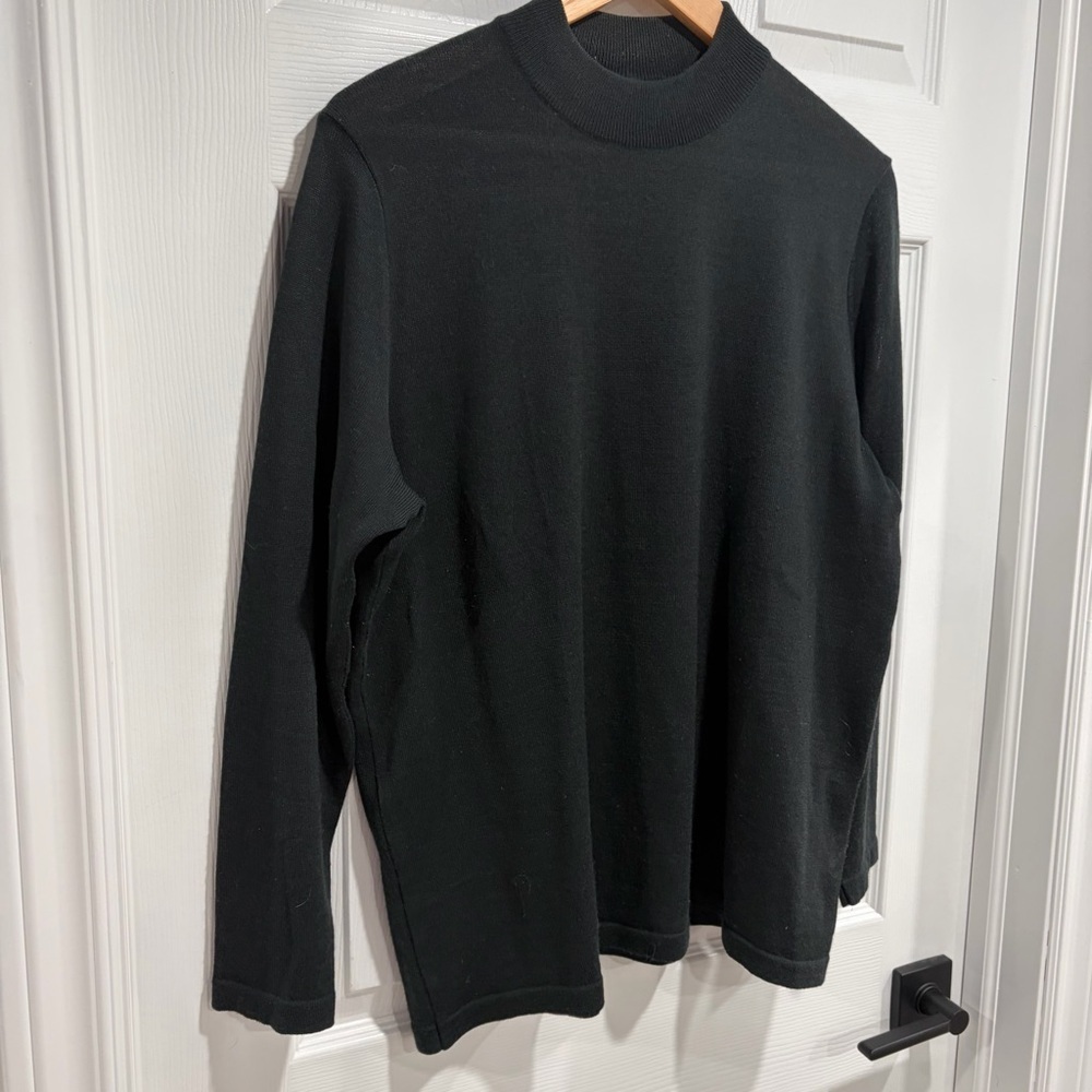 Lucia Long Sleeve Wool Blend Classic Black Mock Neck Knit Sweater - Picture 2 of 10